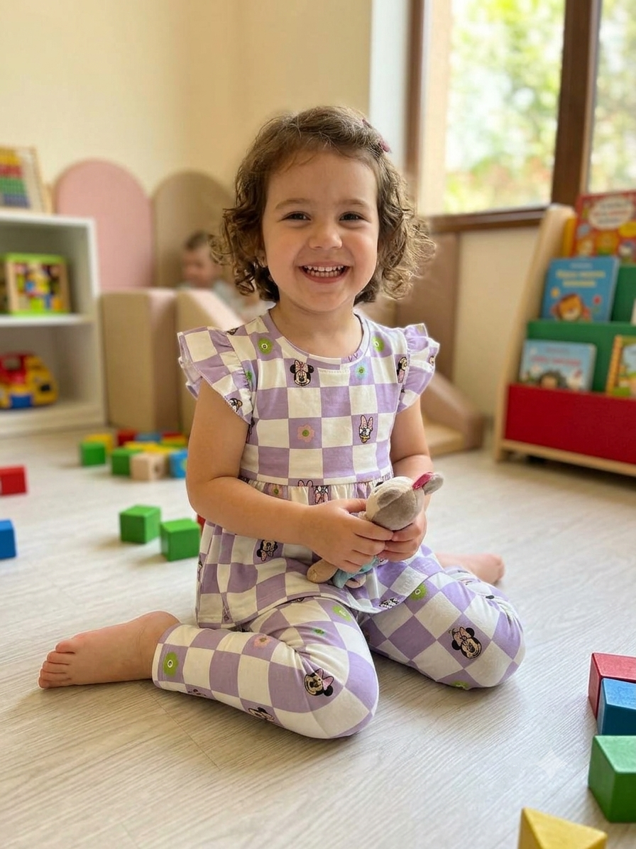 Violet and white checked Peplum Co-Ord Girls Set