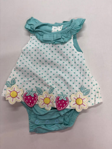 Sky blue with strawberry -Onesie frock