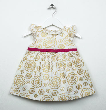 White with gold flowers -Sleeveless Frock