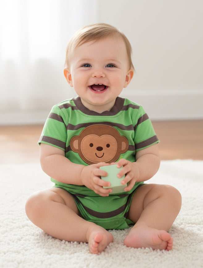 Green with monkey 🐵 - High Quality Baby Half Jumpsuit