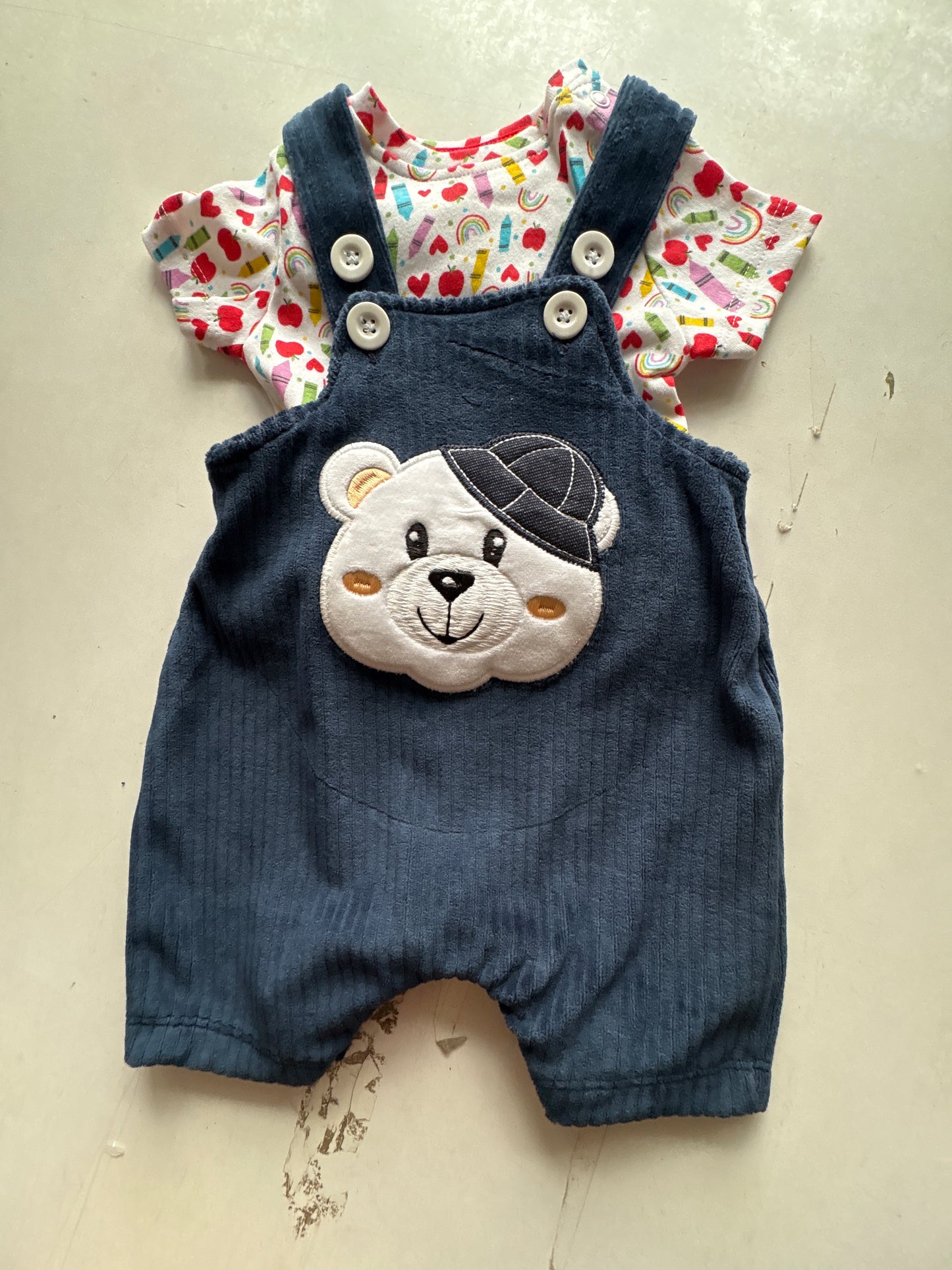 Dark blue with bear- Baby Dungaree