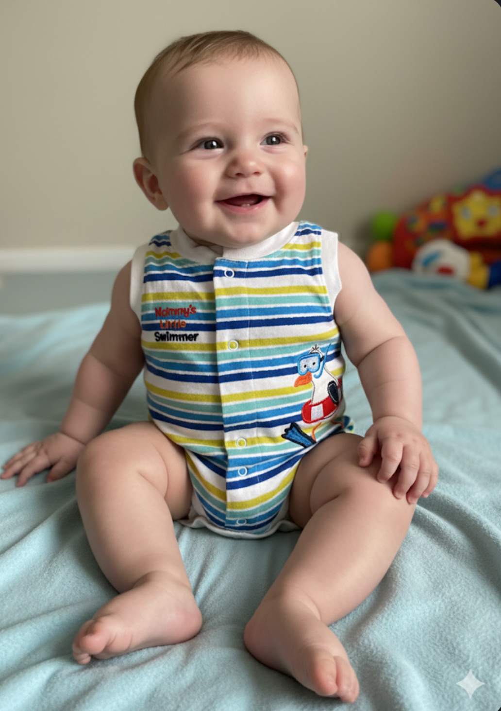 Blue & white stripes with duck π¦-Baby Romper
