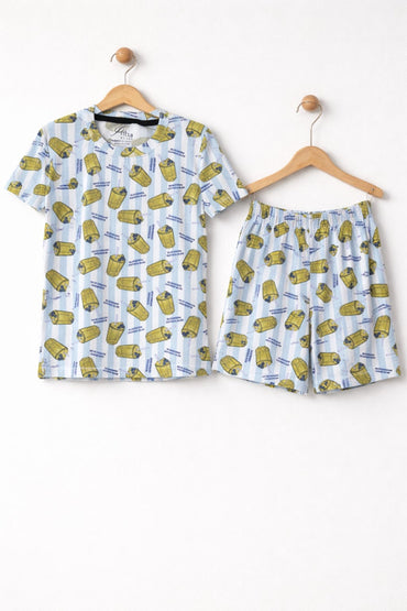 BLUEBERRY MATCHA CLUB-Half sleeve Shorts Set