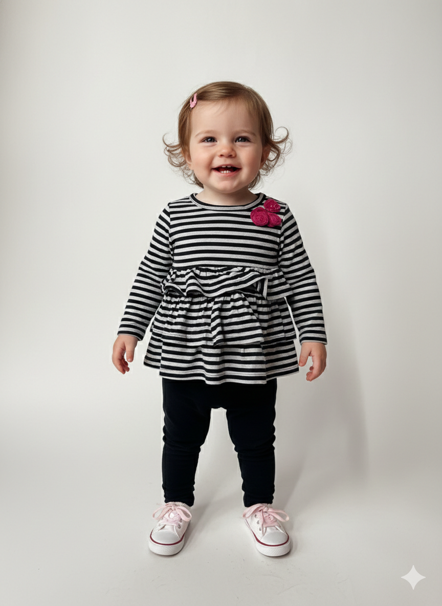 Black with pink flower - full sleeve top