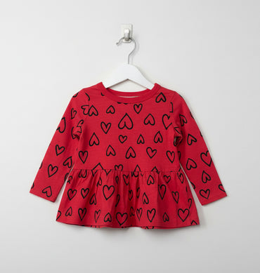 Full sleeve red heart -Baby Sleeveless top