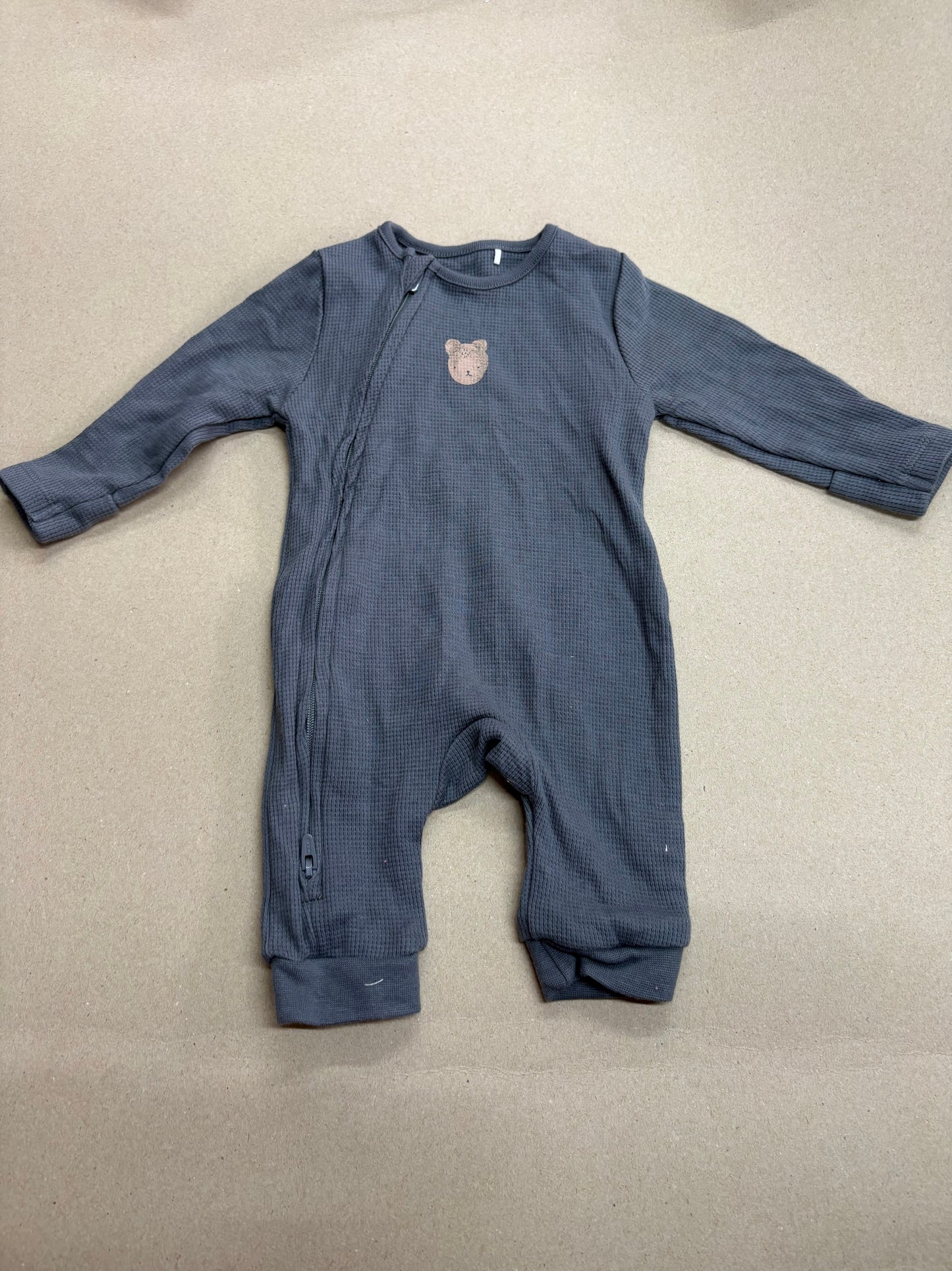 Charcoal grey with teddy face (zipper)-Baby High quality jumpsuit