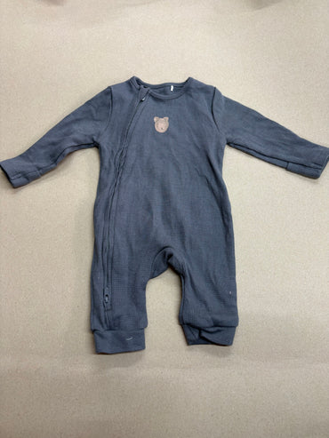 Charcoal grey with teddy face (zipper)-Baby High quality jumpsuit