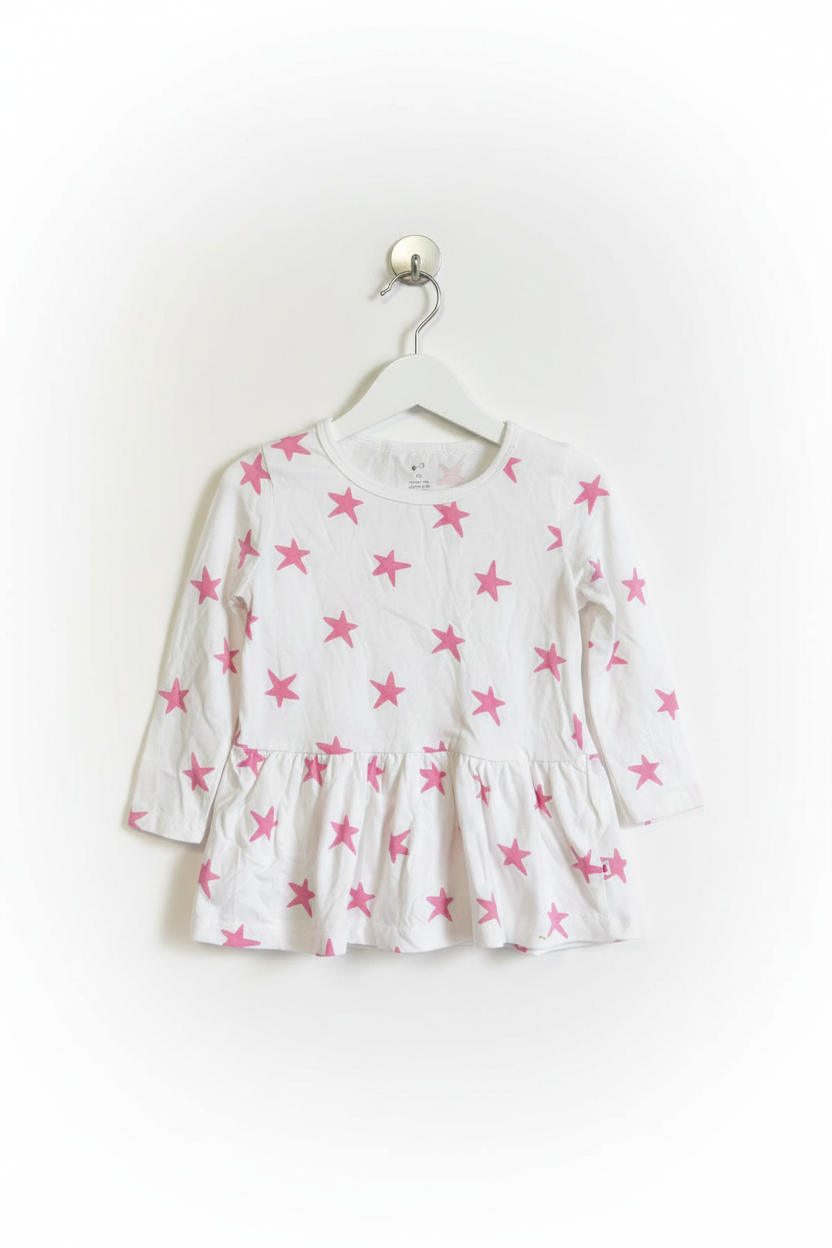 White with pink star- baby full sleeve top