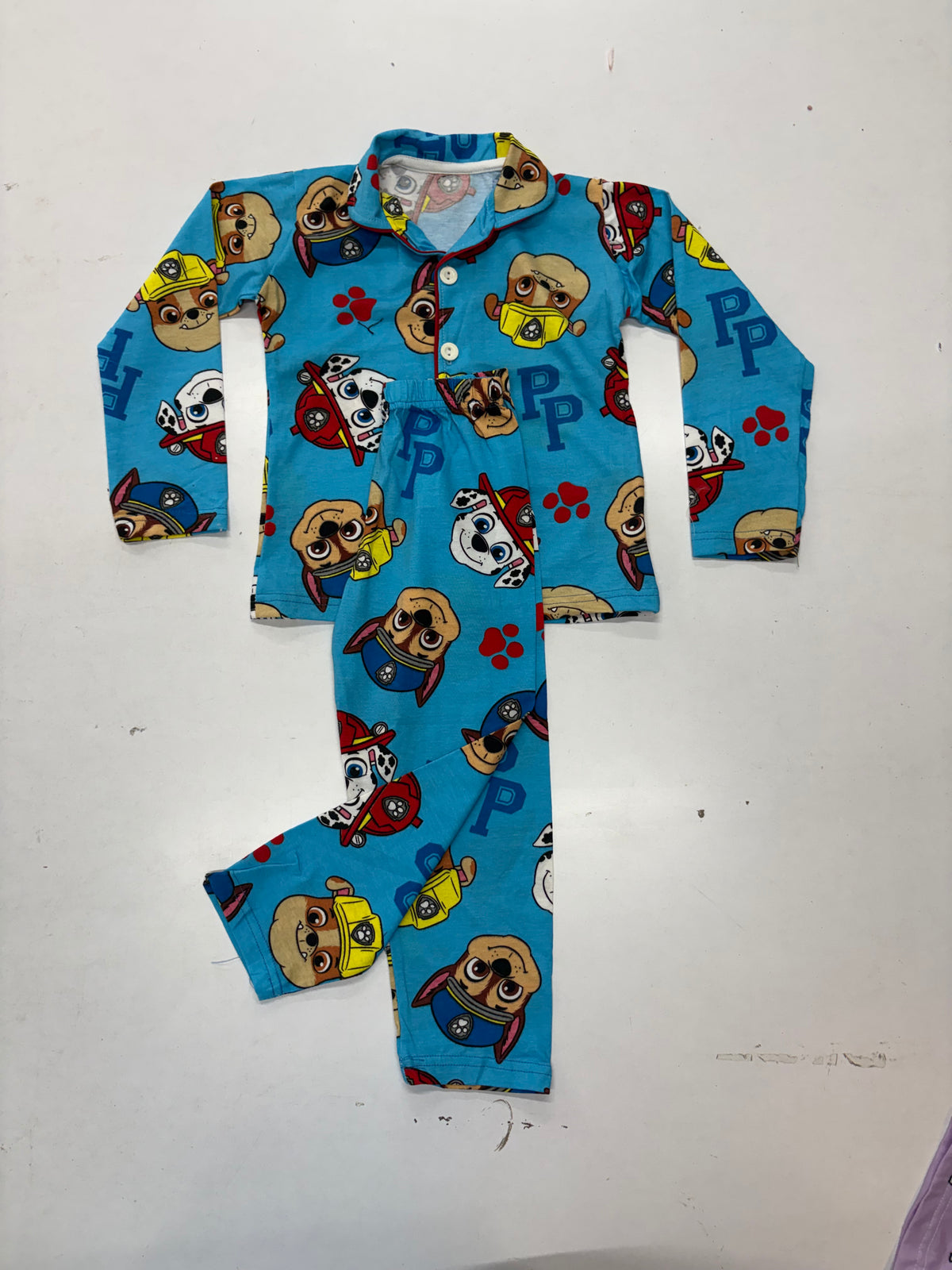 Blue with dog - Collar Night Suit