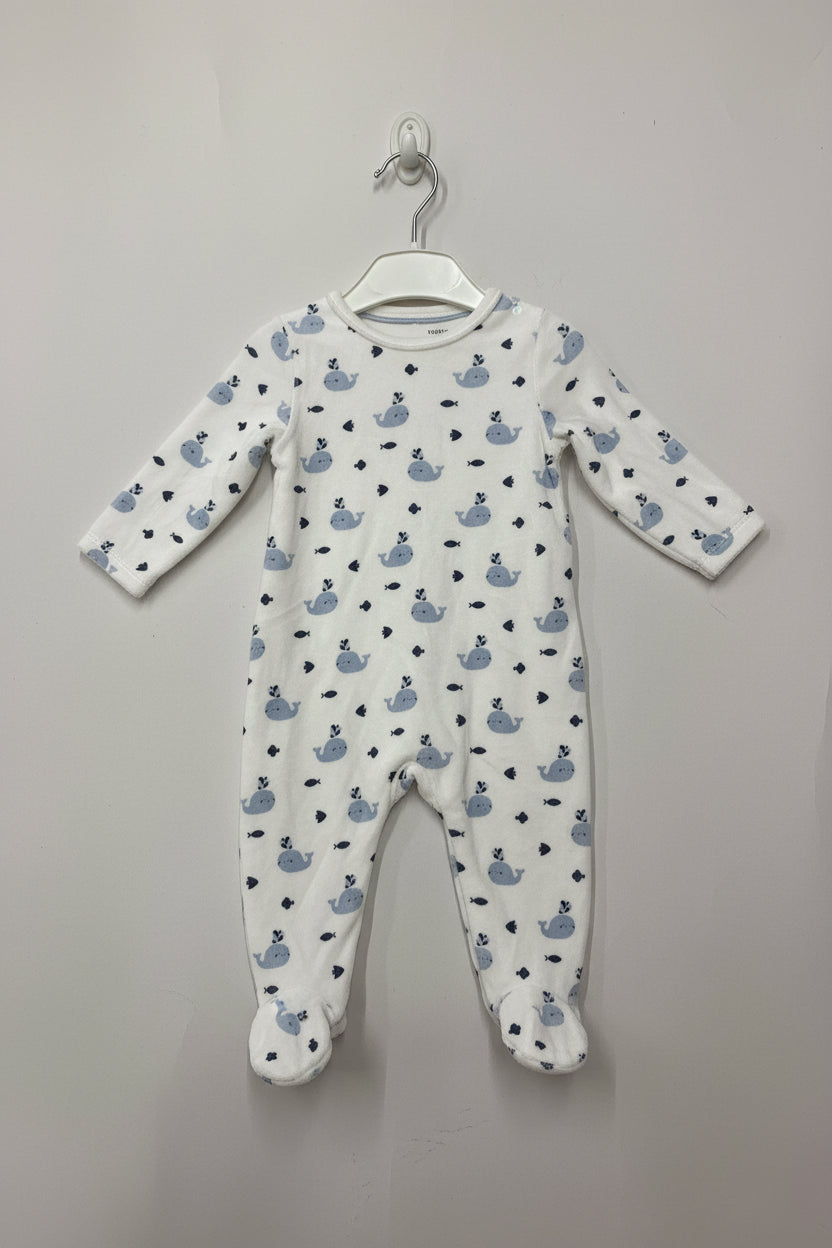White with blue fish- Baby full Jumpsuits