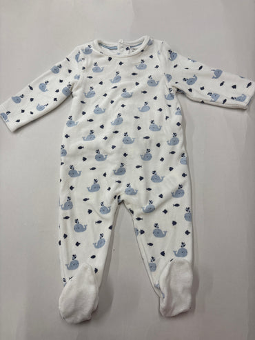White with blue fish- Baby full Jumpsuits