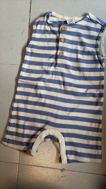 White with blue lines- Baby Half Jumpsuits