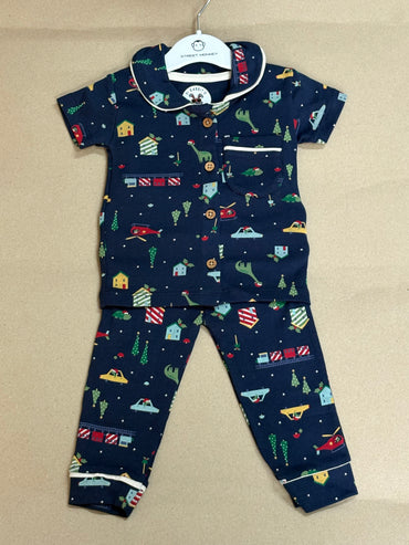 Holiday toy and vehicle print- Baby Collar Night Suits