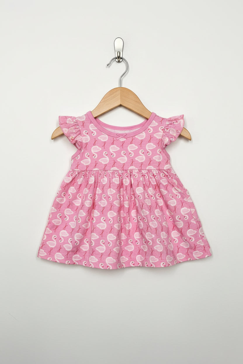 Pink flamingo Print -Baby Sleeveless Frock
