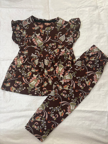 Maroon floral designs Peplum Co-Ord Girls Set