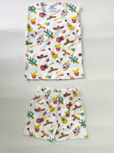 Cheerful multicolor print-Sleeveless co-ords