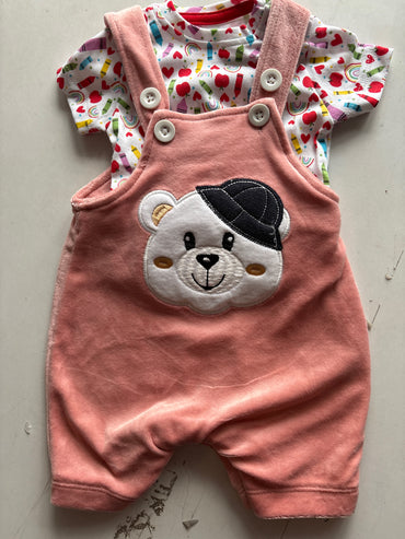 Baby pink with bear- Baby Dungaree