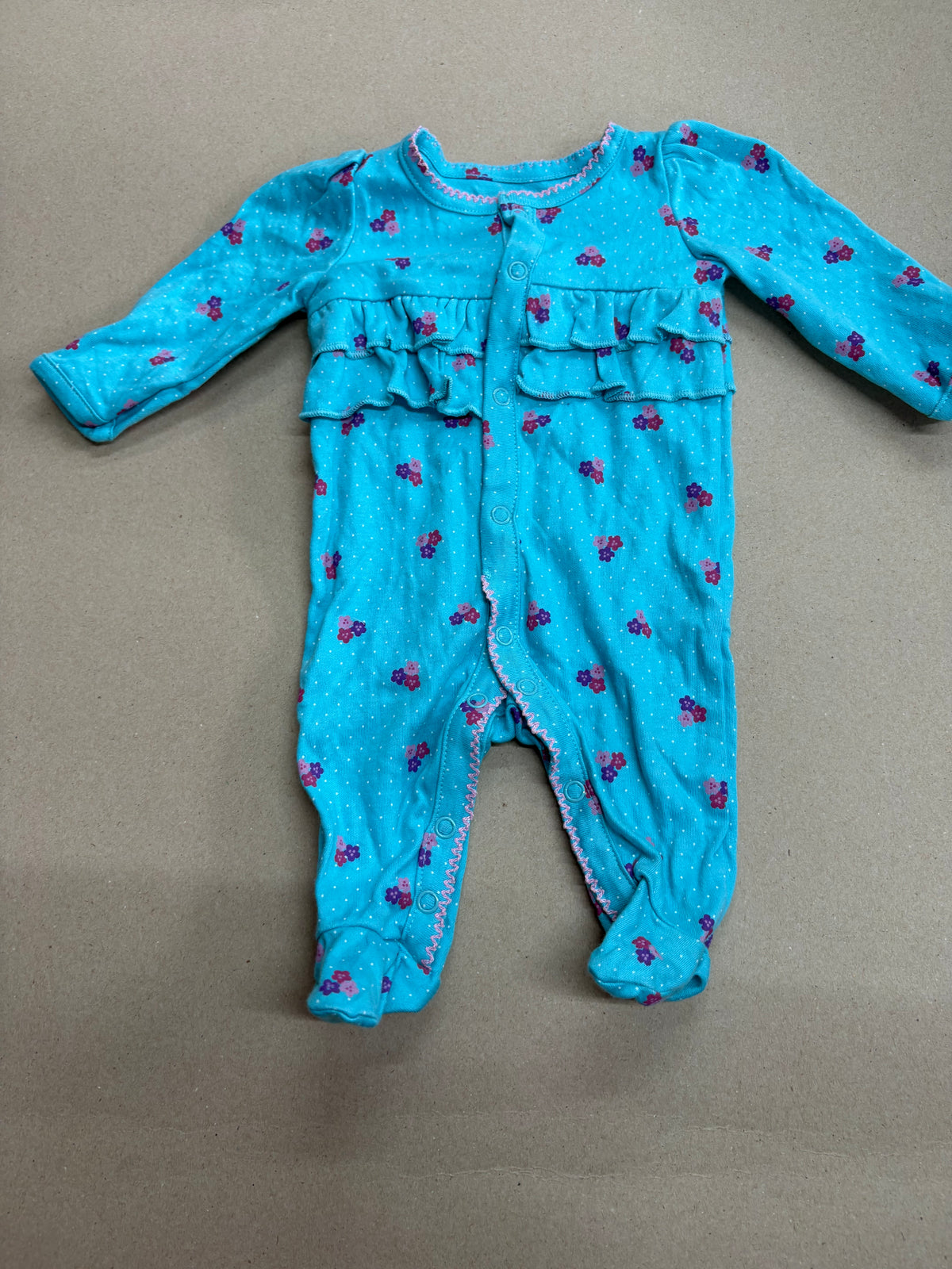 Light blue floral with shoe (snap button)-Baby High quality jumpsuit