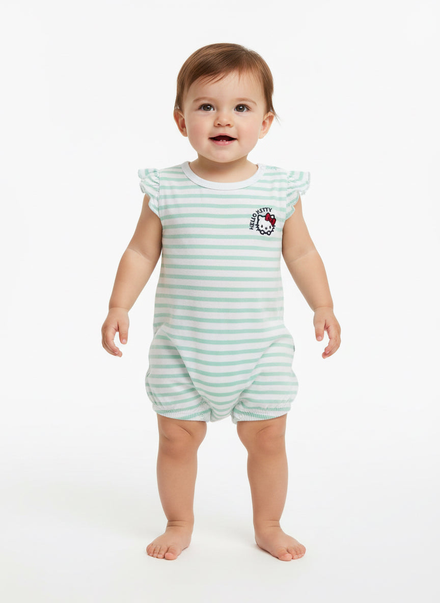 Light green kitty-Baby Jumpsuit