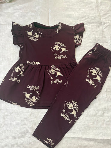 Maroon, keep sleeping Peplum Co-Ord Girls Set