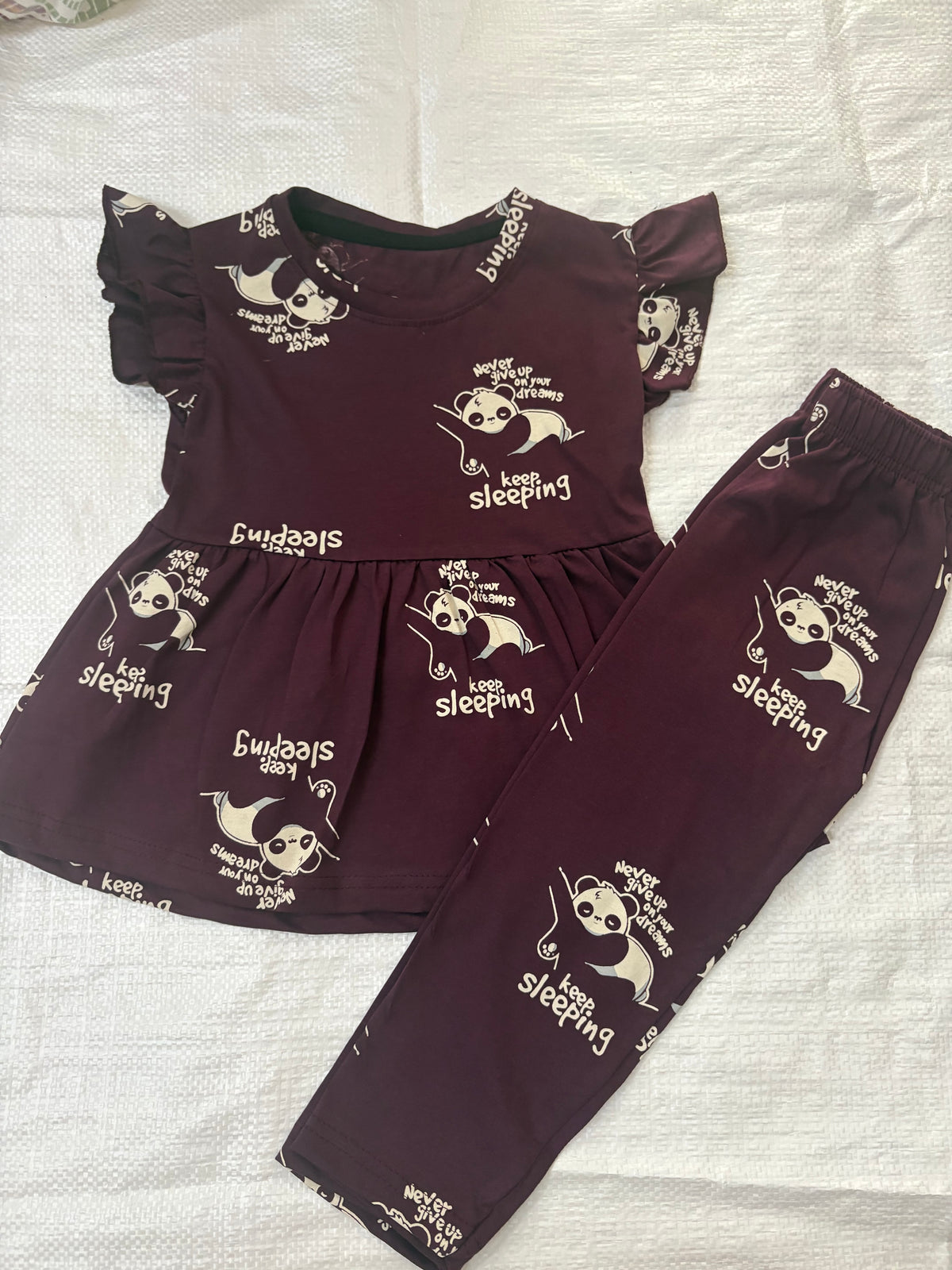 Maroon, keep sleeping Peplum Co-Ord Girls Set