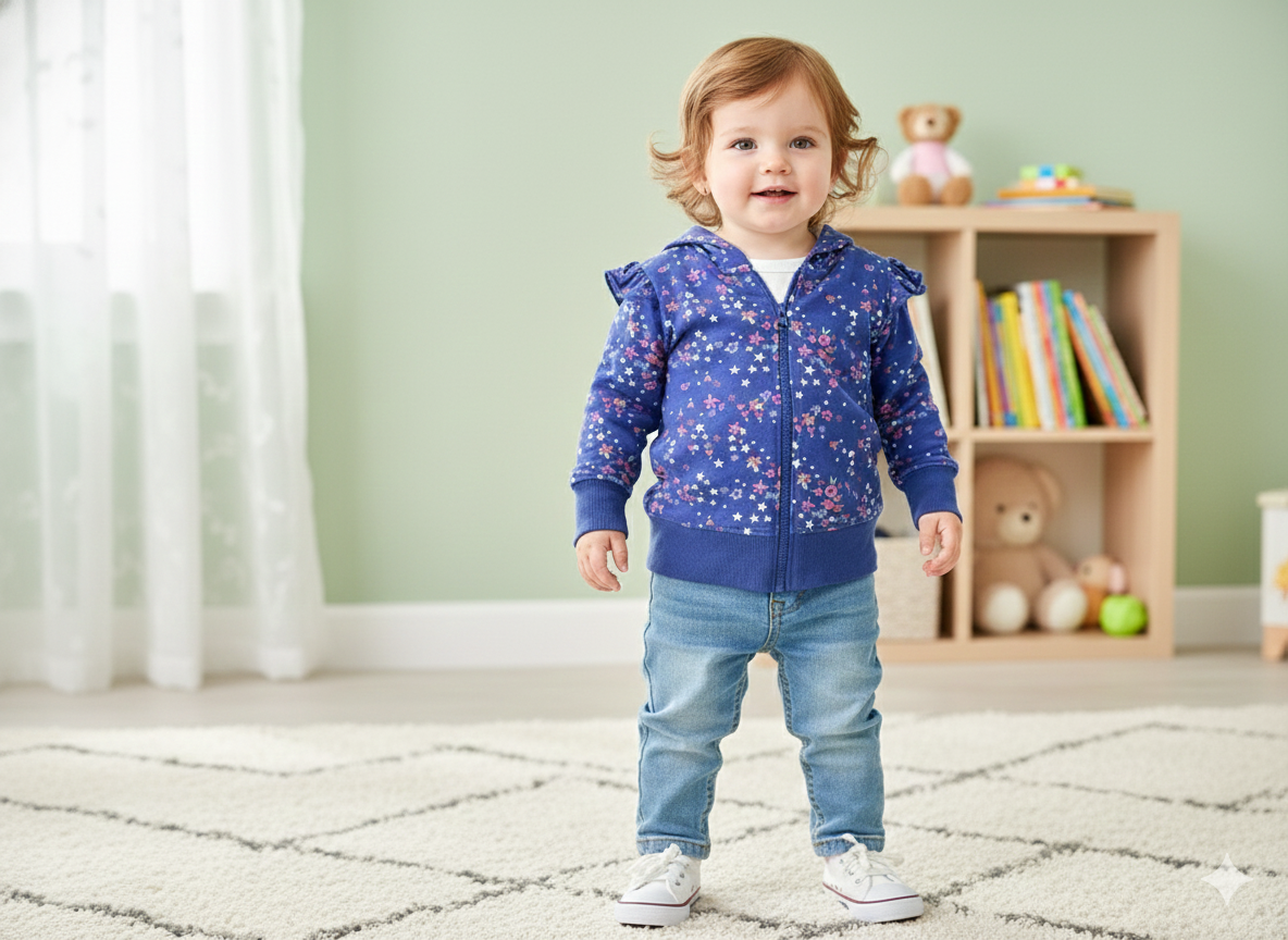 Dark blue with cherry -Baby winter hoodie