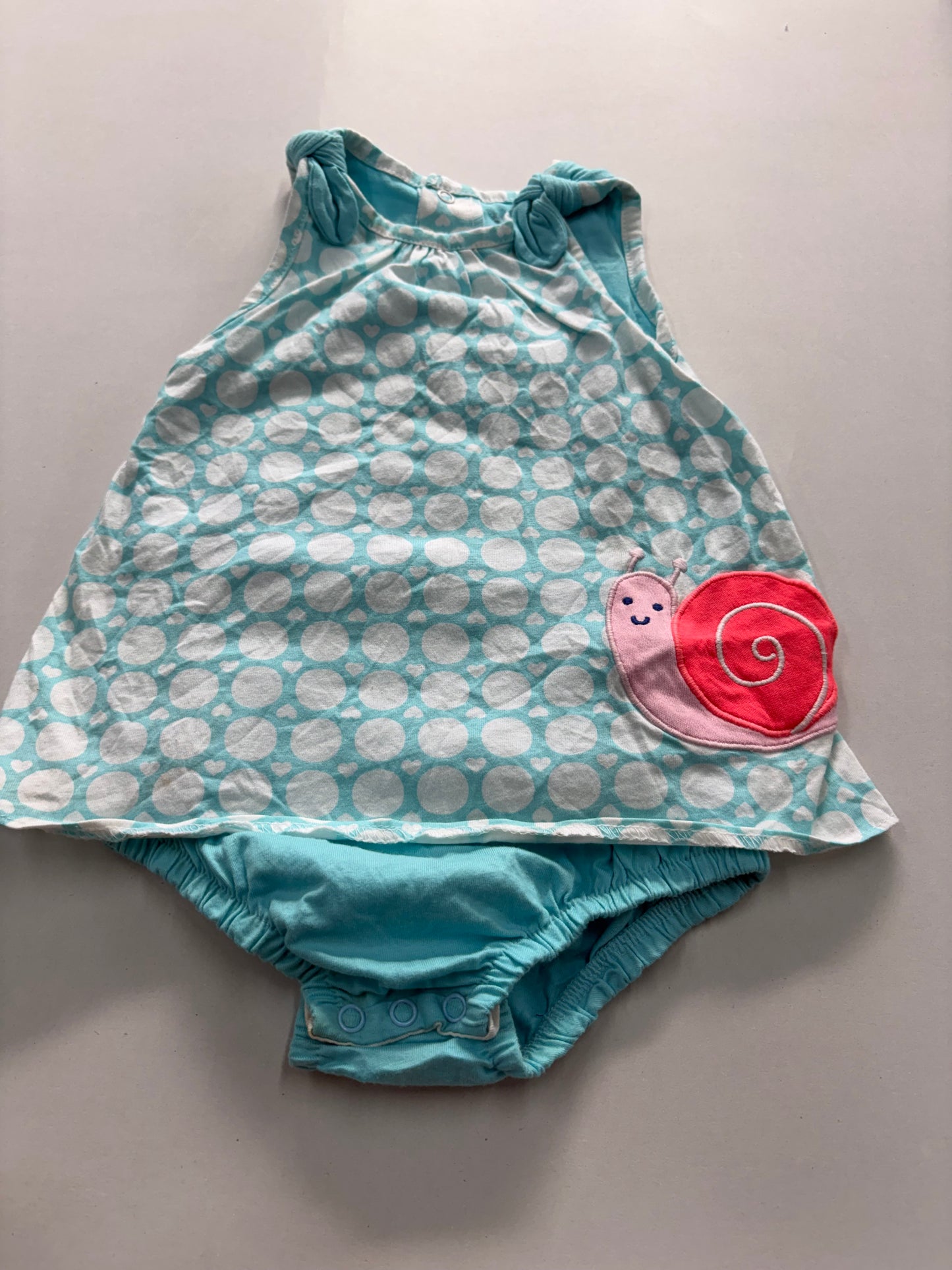 Sky blue with snail- onesies frock