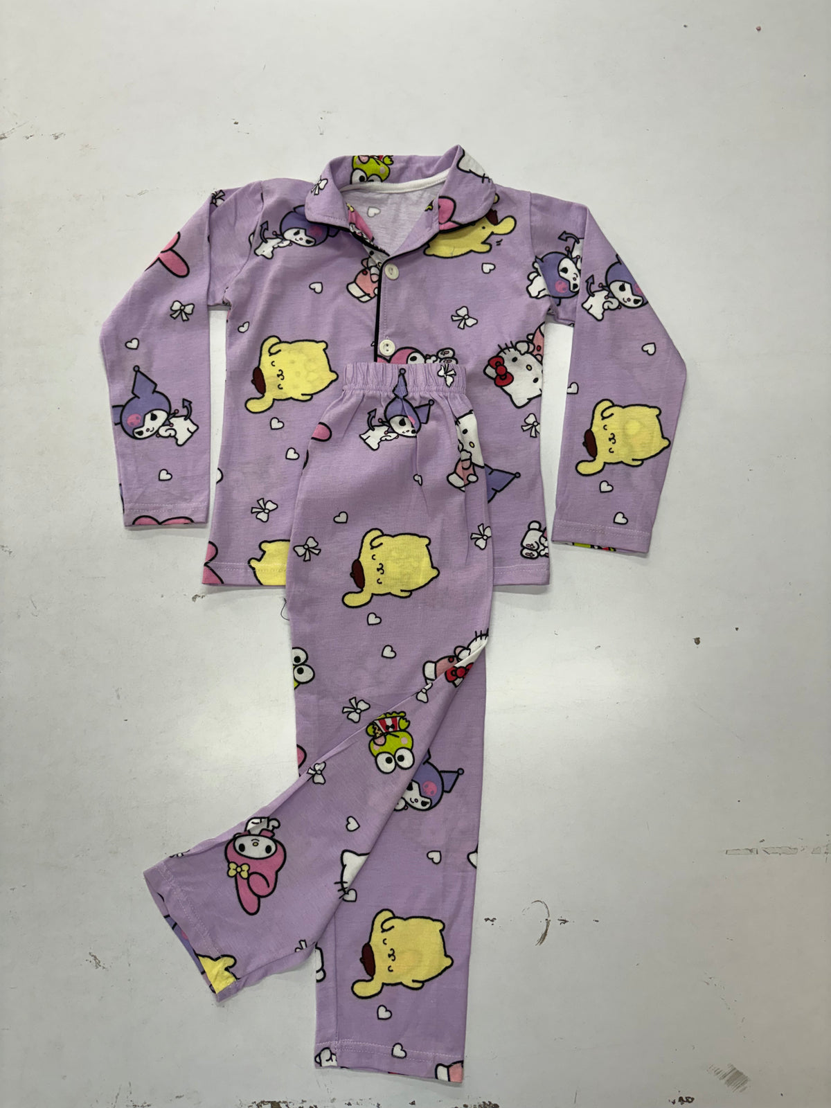 Voilet with Hello kitty - Collar Night Suit