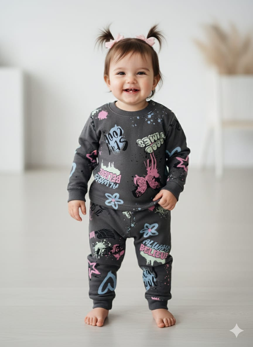 Premium loop net IN-0020- Dark gray butterfly LoopKnit Pajama sets
