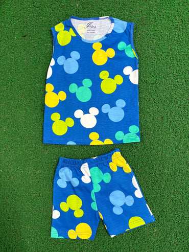 Blue with teddy face- Sleeveless co-ords-4