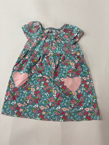Green floral with pink heart -Baby Half Sleeve frock