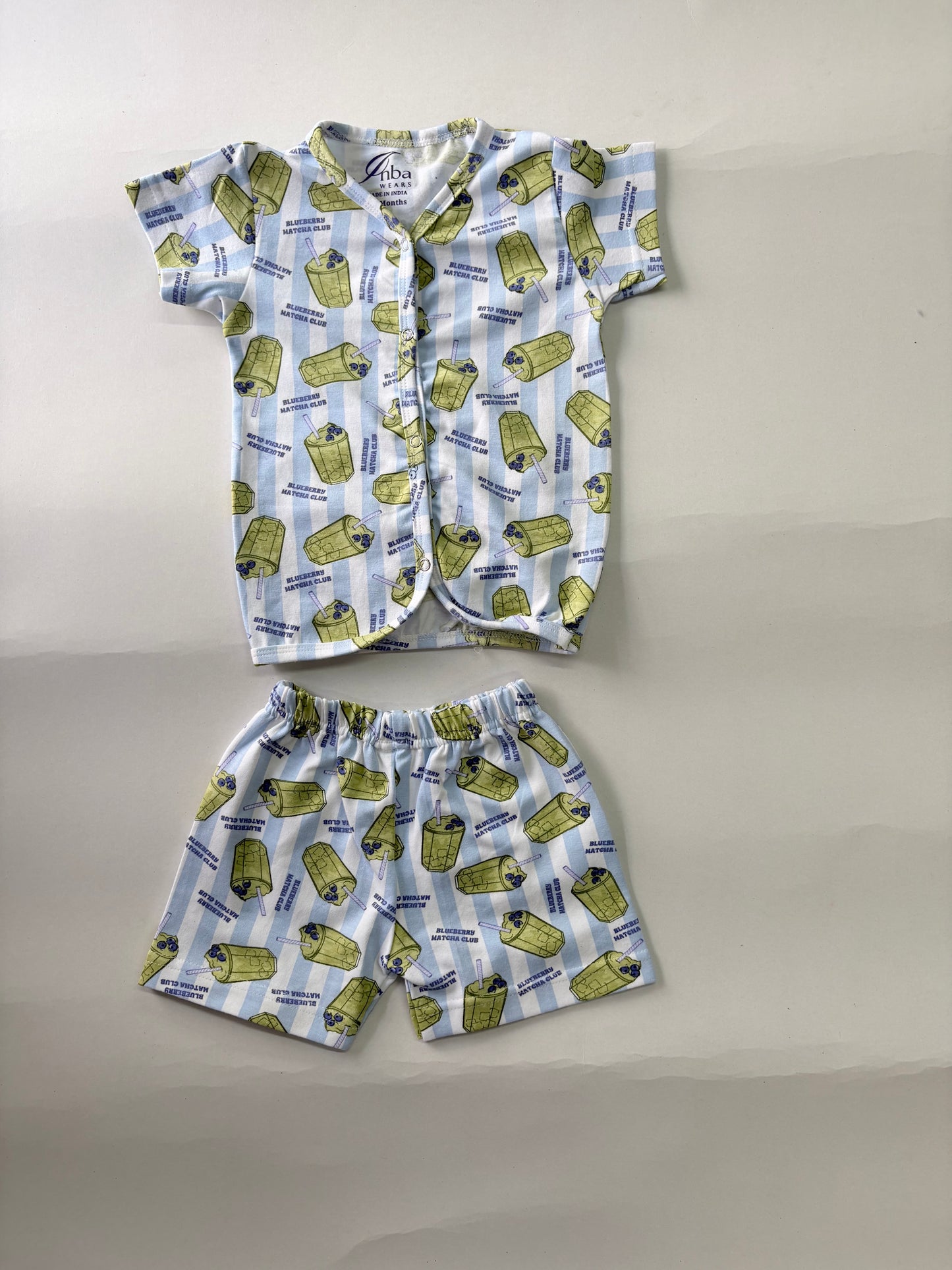 BLUEBERRY MATCHA CLUB -Half Sleeve Jabla Short Sets