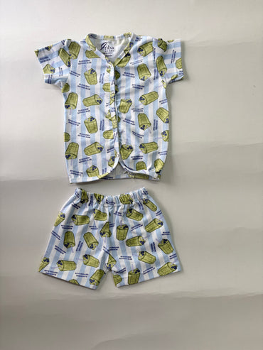 BLUEBERRY MATCHA CLUB -Half Sleeve Jabla Short Sets