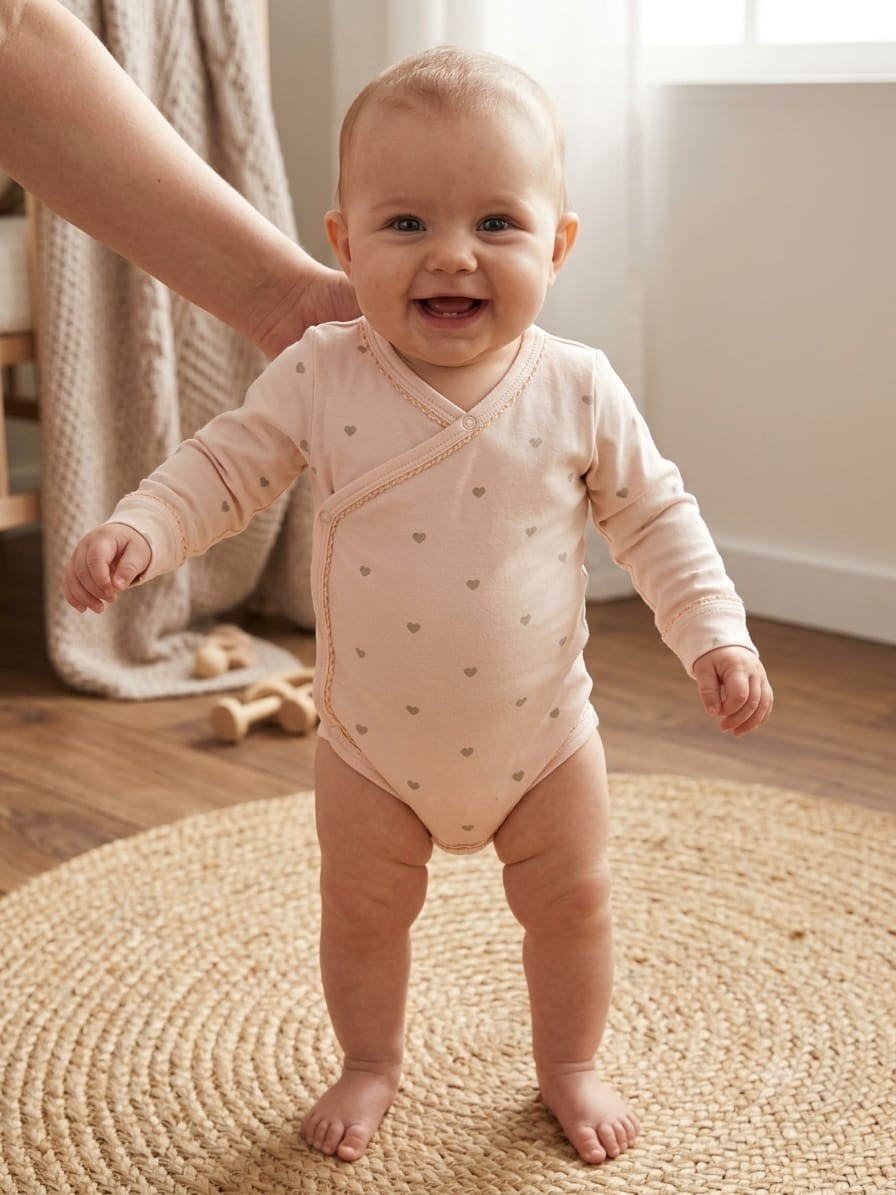Pink grey hearts Baby romper full sleeve