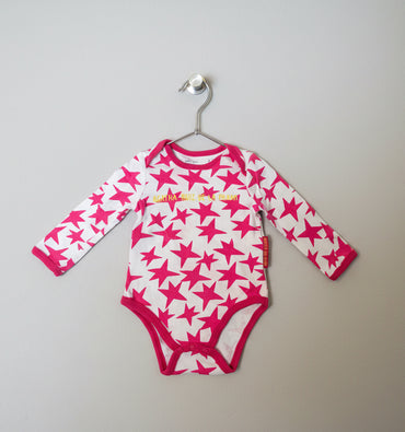White with dark pink star - Baby Romper