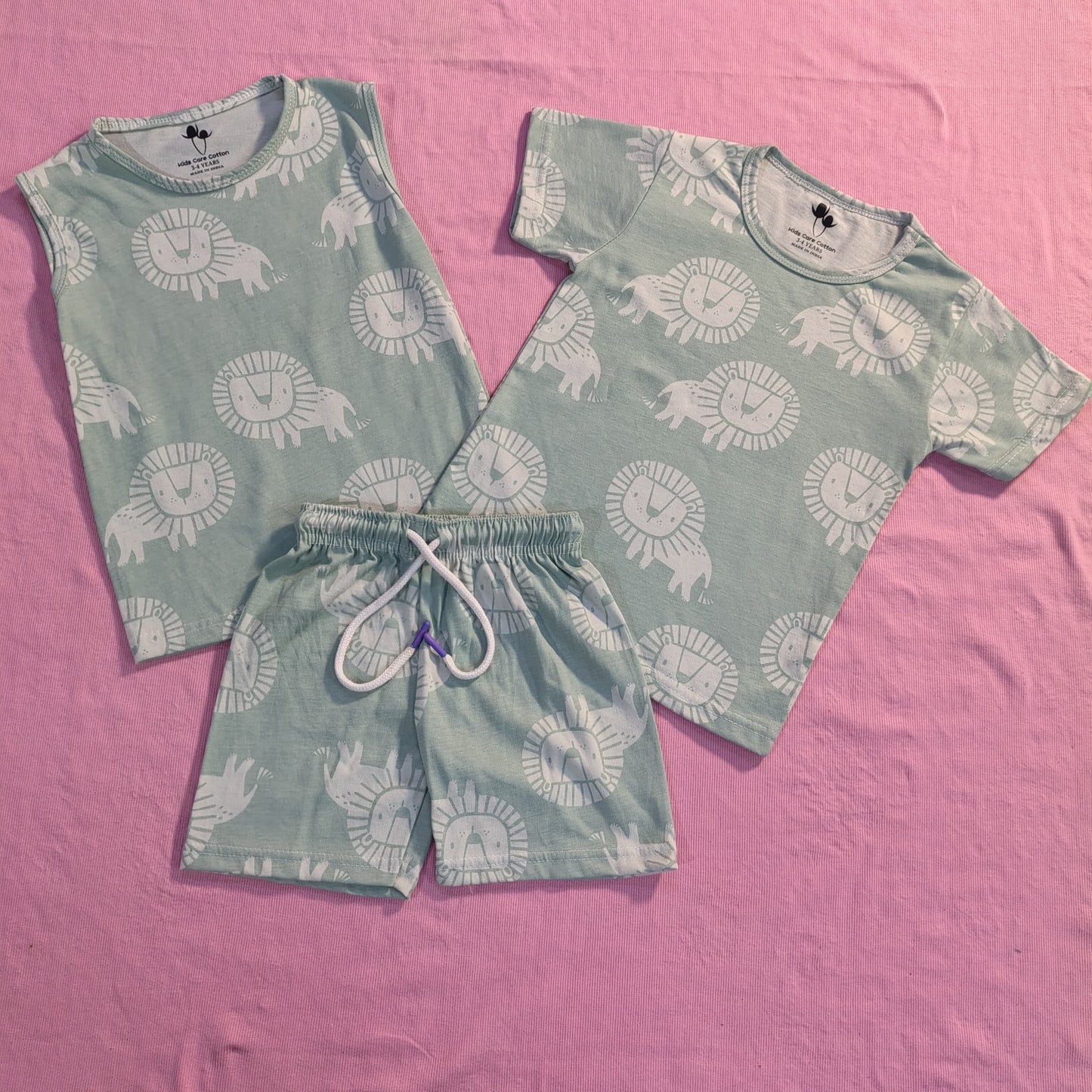 Green With Lions- 3 Pc Co-ords Combo