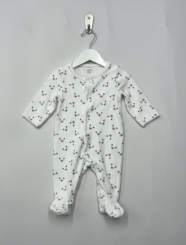 White with small brown teddy - Baby full Jumpsuits