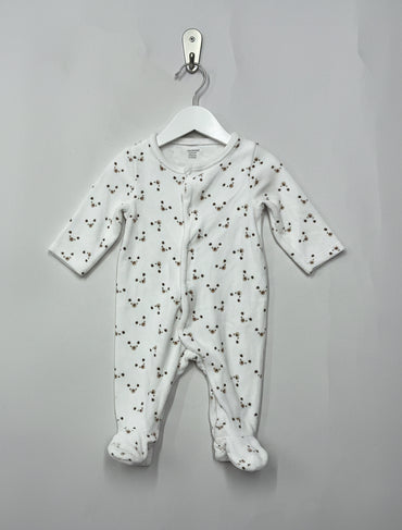 White with small brown teddy - Baby full Jumpsuits