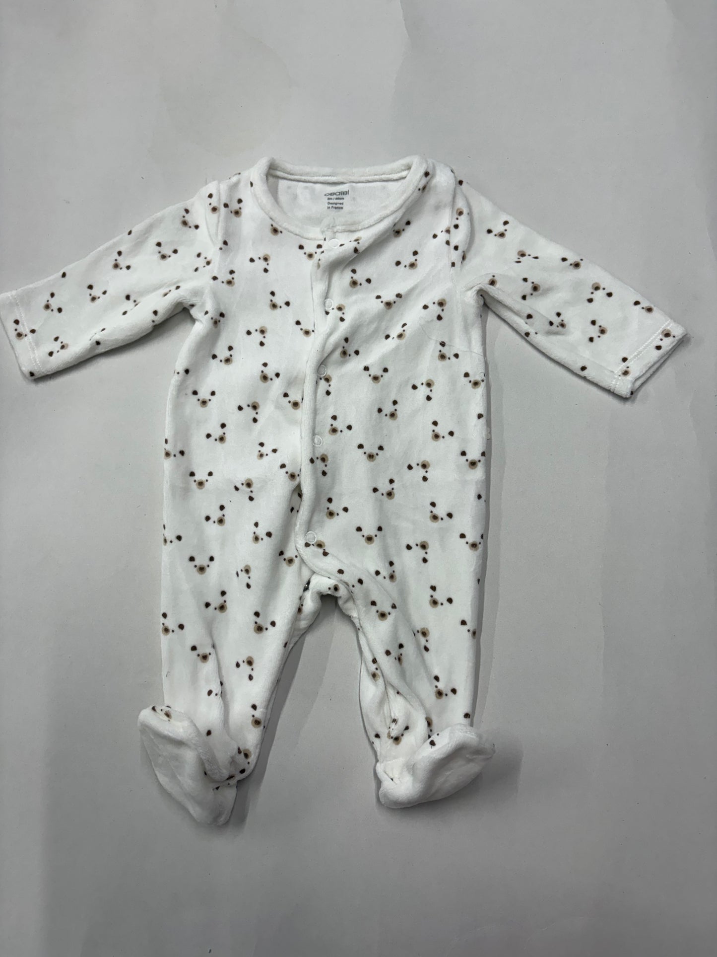 White with small brown teddy - Baby full Jumpsuits