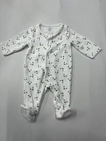 White with small brown teddy - Baby full Jumpsuits