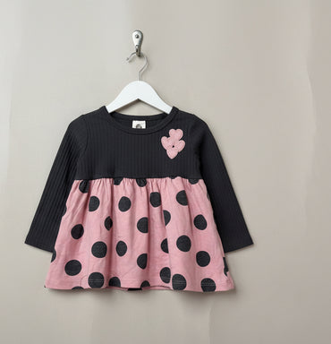 Pink & Grey -Baby full sleeve frock
