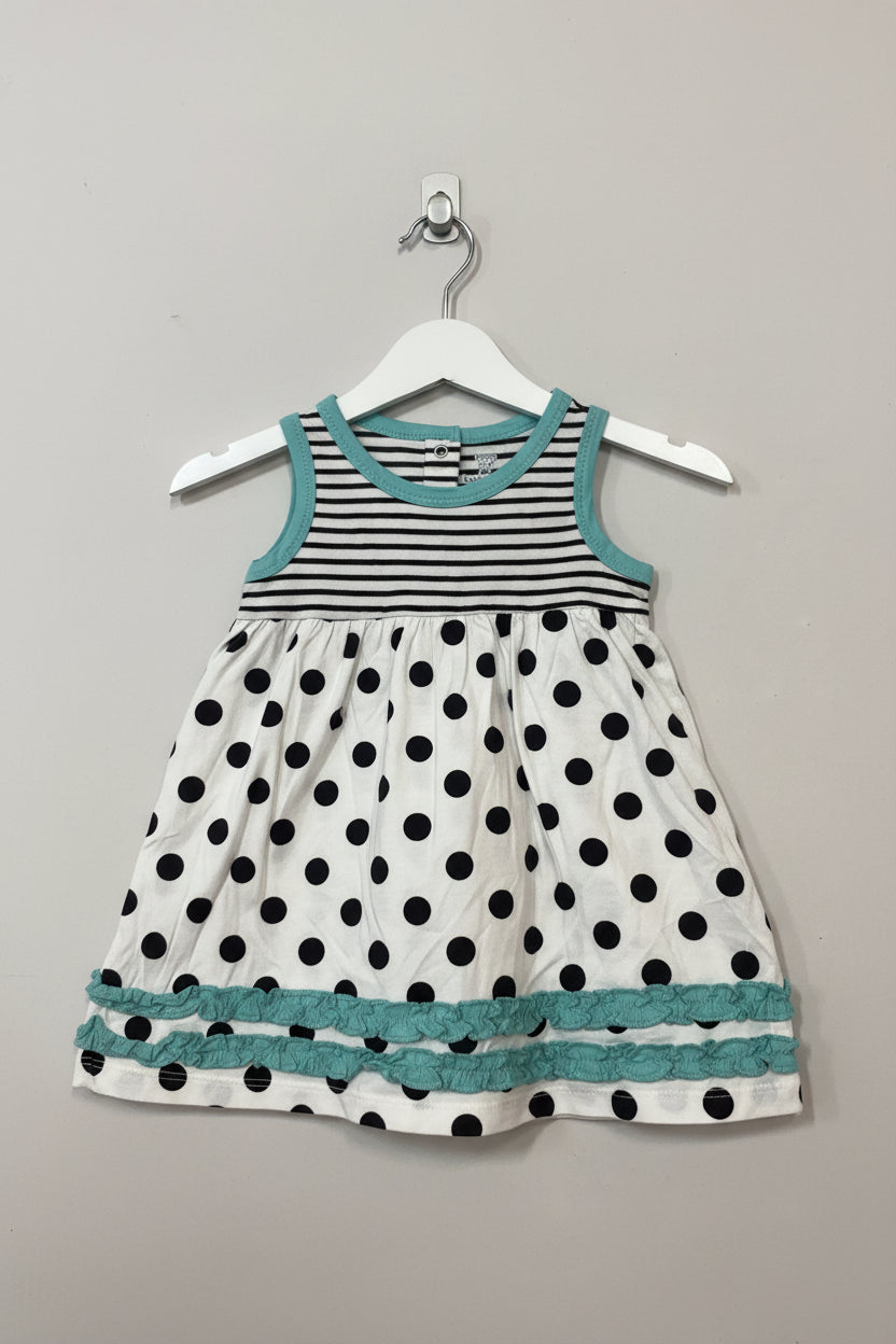 Sky blue with black dot -Baby Sleeveless Frock