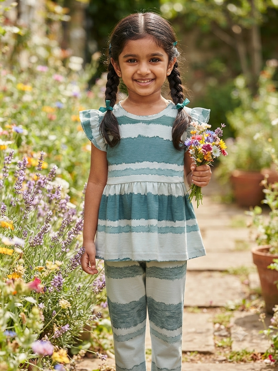 Green stripes Peplum Co-Ord Girls Set