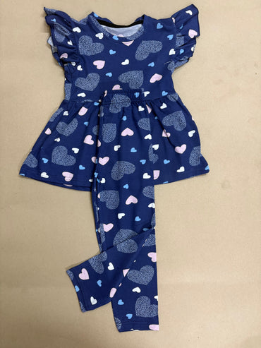 Navy blue with heart 💗21/8-Peplum Girls set