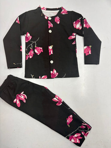 Premium winter wears, Front open Black flower LoopKnit-2