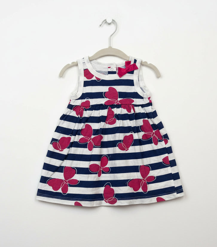 Navy with pink butterfly -Baby Sleeveless Frock