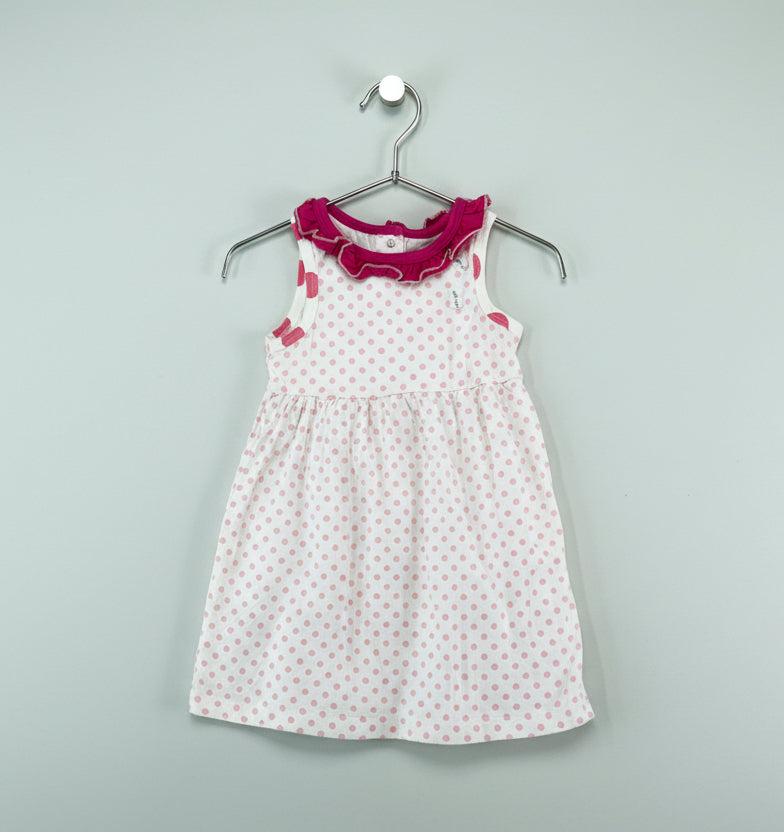 White with pink dot -Frock