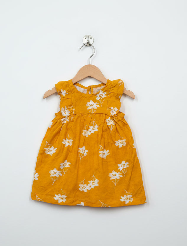 Yellow with white flowers - Baby Sleeveless Frock