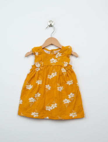 Yellow with white flowers - Baby Sleeveless Frock