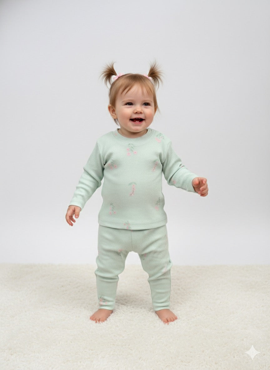 Baby Co-ord sets Full mint green -(snap button)